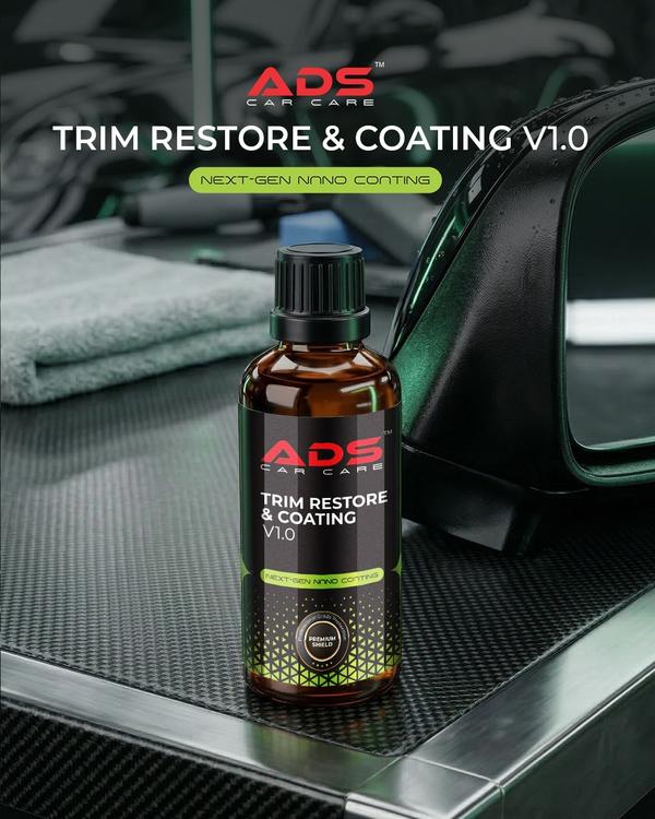 TRIM RESTORE & COATINGTRIM RESTORE & COATING is a premium surface rejuvenation solution specially developed to restore faded, dull, and weather-damaged plastic, vinyl, and rubber trims while providing a long-lasting protective coating. Its advanced nano-polymer formula penetrates deep into the surface to revive the original rich black finish and create a durable hydrophobic layer that protects against UV rays, oxidation, fading, water spots, and environmental contaminants.Ideal for automotive detailing professionals and car enthusiasts, TRIM RESTORE & COATING delivers a non-greasy, satin-to-deep gloss finish that enhances the overall appearance of exterior trims, bumpers, moldings, mirror housings, cowl panels, and rubber components. The easy-to-apply formula bonds strongly to surfaces for extended durability and long-term protection.Key FeaturesRestores faded plastic, vinyl, and rubber trimsRevives original deep black appearanceProvides long-lasting UV and weather protectionHydrophobic coating repels water and dirtNon-greasy and anti-static finishHelps prevent cracking, fading, and oxidationSuitable for matte and textured trim surfacesEasy application with fast curing performanceApplicationsExterior Plastic TrimsBumpers & MoldingsMirror HousingsRubber Seals & Window BeadingsWiper Cowls & Fender LinersMotorcycle & Automotive Plastic Parts
