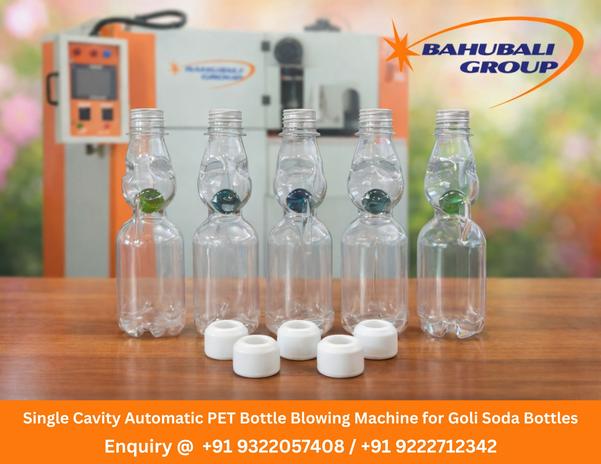 Automatic PET Bottle Machine for Goli Soda and Carbonated Drink Bottles in UdaipurBahubali Group manufactures advanced Automatic PET Bottle Blowing Machines specially designed for Goli Soda bottles, carbonated soft drink bottles, sparkling beverage bottles, mineral water bottles, juice bottles, edible oil bottles, and pharmaceutical packaging applications. The machine supports neck sizes from 25mm to 28mm and is suitable for high-speed PET bottle production with excellent bottle strength and smooth finishing quality.Our PET bottle machines are widely used by carbonated soft drink plants, soda bottling units, mineral water plants, juice industries, edible oil manufacturers, pharma companies, FMCG packaging industries, and beverage production businesses looking for stable and reliable bottle manufacturing solutions.Bahubali PET bottle blowing machines are available in single cavity and multiple cavity models up to 10 cavities, with production capacity ranging from 1500 to 15000 bottles per hour. The system is designed for continuous industrial production with almost zero rejection and smooth high-speed operation.Advanced PLC control systems, efficient infrared heating technology, precision blowing systems, and optimized air management help produce strong and durable Goli Soda bottles with less high-pressure air consumption. The machine supports low grammage PET preforms while maintaining excellent bottle strength and attractive bottle appearance, helping manufacturers reduce production costs.Key FeaturesNeck Size 25mm to 28mmOutput 1500 to 15000 Bottles Per HourAvailable in Single and Multiple Cavities (Up to 10 Cavities)Rejection Almost ZeroNegligible MaintenanceLow Grammage Preform with High Bottle StrengthAdvanced PLC Control SystemLess Manpower RequirementEasy Machine OperationLess High Pressure with Strong Goli Soda Bottle ProductionGood Online Technical SupportBahubali PET bottle blowing machines are widely supplied across Udaipur including Madri Industrial Area, Sukher, RIICO Industrial Area, Pratap Nagar, Hiran Magri, Debari, Kaladwas, Bedla, Balicha, Goverdhan Vilas, and nearby industrial locations. We also supply machines in nearby cities within 200 km including Chittorgarh, Bhilwara, Rajsamand, Nathdwara, Pali, Abu Road, Dungarpur, Banswara, Neemuch, Ahmedabad, Himmatnagar, and Mehsana.Our machines are highly preferred by:Carbonated Soft Drink PlantsGoli Soda ManufacturersMineral Water PlantsJuice Bottling IndustriesBeverage CompaniesEdible Oil Packaging UnitsPharmaceutical Bottle ManufacturersFMCG Packaging IndustriesEnergy Drink ManufacturersSoda Beverage PlantsBahubali Group also provides mould guidance, machine installation support, operator training, technical consultation, maintenance assistance, and fast online technical support for smooth production performance and customer satisfaction.Contact Bahubali Group today for machine videos, technical specifications, pricing details, production capacity information, and complete PET bottle manufacturing solutions.