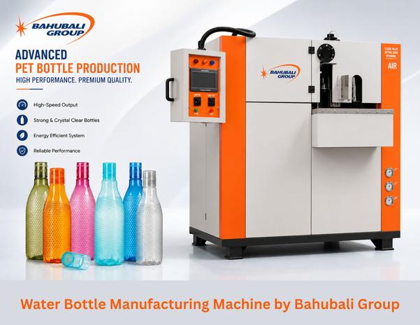 Water Bottle Manufacturing Machine in Jodhpur by Bahubali GroupBahubali Group manufactures advanced Water Bottle Manufacturing Machines designed for producing high-quality PET water bottles, beverage bottles, edible oil bottles, juice bottles, pharmaceutical bottles, and household packaging containers with stable production and excellent bottle finishing. The machine supports neck sizes from 25mm to 46mm and is suitable for various industrial bottle manufacturing applications.Our PET Water bottle manufacturing machines are widely used by mineral water plants, carbonated soft drink industries, juice manufacturers, edible oil companies, pharmaceutical industries, FMCG packaging units, household jar and bottle manufacturers, and beverage production businesses looking for reliable and efficient bottle production systems.Bahubali machines are available in single cavity and multiple cavity models for different production requirements. The system is designed for continuous industrial production with almost zero rejection, low maintenance, and smooth machine operation. Advanced PLC control systems and efficient infrared heating technology help maintain proper bottle strength, accurate neck finishing, and attractive bottle clarity during high-speed production.The machine supports low grammage PET preforms while maintaining high bottle strength, helping manufacturers reduce raw material costs without compromising bottle quality. Efficient air management systems also help produce strong bottles with less high-pressure air consumption.Key FeaturesNeck Size 25mm to 46mmAvailable in Single and Multiple CavitiesRejection Almost ZeroNegligible MaintenanceLow Grammage Preform with High Bottle StrengthAdvanced PLC Control SystemLess Manpower RequirementEasy Machine OperationLess High Pressure with Strong Bottle ProductionGood Online Technical Supportwater bottle manufacturing machine manufactured by Bahubali  Group, Ajmer are widely supplied across Jodhpur including Basni Industrial Area, Boranada Industrial Area, Mandore, Pal Road, Banar, Sangariya, MIA Jodhpur, Chopasni, Salawas, Bhagat Ki Kothi, and nearby industrial locations. We also supply machines in nearby cities within 200 km including Pali, Barmer, Nagaur, Balotra, Bikaner, Sirohi, Jalore, Beawar, Ajmer, Abu Road, and Udaipur.Our machines are highly preferred by:Mineral Water PlantsHousehold Bottle ManufacturersPET Jar ManufacturersCarbonated Soft Drink PlantsJuice Bottling IndustriesEdible Oil Packaging UnitsPharmaceutical Bottle ManufacturersFMCG Packaging IndustriesBeverage CompaniesHousehold Product ManufacturersBahubali Group also provides mould guidance, machine installation support, operator training, technical consultation, maintenance assistance, and fast online technical support for smooth production performance and customer satisfaction.Contact Bahubali Group today for machine videos, technical specifications, pricing details, production capacity information, and complete PET bottle manufacturing solutions.