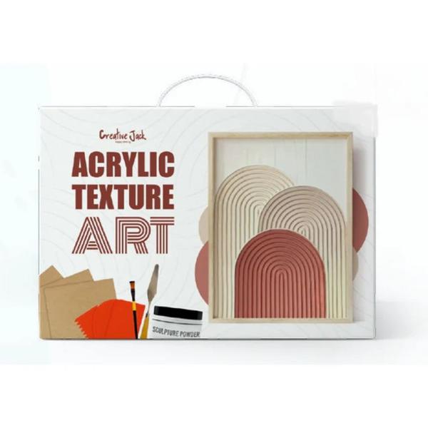 Explore the world of dimensional art with the Creative Jack Acrylic Texture Art Kit. Designed for beginners and hobby artists, this DIY kit lets you create beautiful raised texture paintings using sculpture powder and professional tools. The included MDF board, palette knife, brushes, acrylic paints, and shaping tools make it easy to experiment with patterns, layers, and sculpted effects. Whether for home décor, gifting, or creative relaxation, this kit offers a unique, screen-free artistic experience that builds creativity and texture art skills.What’s in the BoxMDF Sheet (20.32 × 30.48 cm) – 1 PieceTexture Tools – 3 PiecesFlat Brush No. 4 – 1 PiecePalette – 1 PieceSculpture Powder (250 g) – 1 PiecePalette Knife – 1 PieceAcrylic Paints (12 mL Each) – 4 PiecesGlue – 1 PieceInstruction Manual – 1 Piece