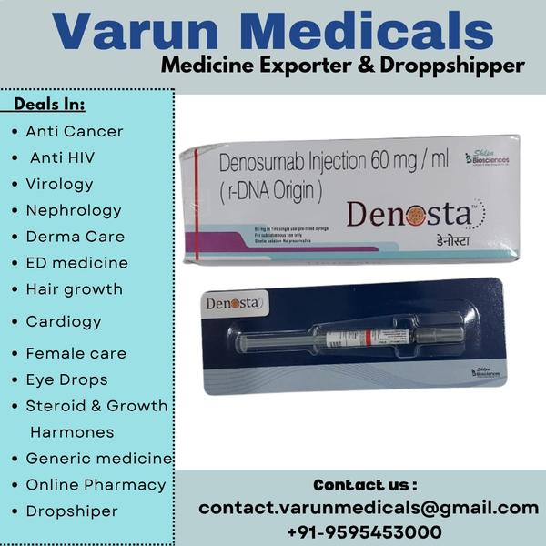 Denosta Injection is a medicine used in the treatment of osteoporosis in postmenopausal women and in men at increased risk of fractures. It makes the bones strong and reduce the risk of fractures.