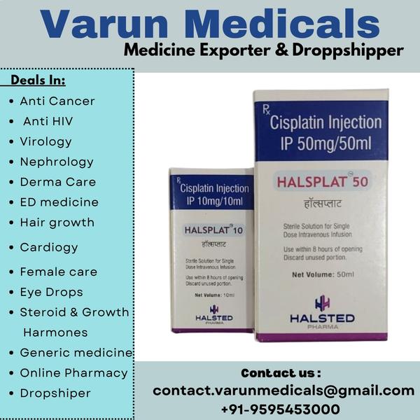 Halsplat 50mg Injection belongs to the medication class known as an alkylating agent. It is an antineoplastics medicine that contains the active ingredient Cisplatin. It treats a certain type of cancer, such as testicular, ovarian, bladder, lung, cervical, head, and neck epithelial tumor, as a single or combined with radiotherapy. If you are allergic to Cisplatin or its ingredients, tell your doctor before starting treatment with this medication. Notice your doctor if you have hypersensitivity, myelosuppression (lower number of blood cells), or hearing difficulties. Halsplat 50mg Injection should not be taken if you have recently been vaccinated with a live vaccine, including yellow fever. So, inform your doctor if you are planning to have one. 