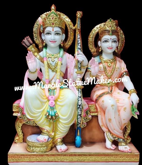 Bring divine grace and spiritual harmony to your home with this beautifully handcrafted Marble Ram Darbar Murti. Featuring भगवान श्री राम, माता सीता, लक्ष्मण जी, and भक्त हनुमान in a traditional darbar form, this marble statue is a symbol of devotion, family values, peace, and righteousness. Expertly carved from premium quality marble by skilled artisans of Jaipur, every detail reflects fine craftsmanship and timeless beauty.Perfect for home temples, पूजा rooms, spiritual décor, gifting, and religious occasions, this Marble Ram Darbar Murti adds a sacred and elegant touch to any space. The smooth finish, vibrant hand-painted details, and durable marble material make it ideal for long-lasting worship and decoration.Enhance your spiritual surroundings with this divine marble masterpiece crafted with devotion and artistic excellence.Marble Ram Darbar Murti, Ram Darbar Marble Statue, Marble Ram Parivar Murti, Handmade Marble God Statue, Religious Marble Idol, Ram Sita Lakshman Hanuman Murti, Marble Moorti Jaipur, Hindu God Marble Statue.