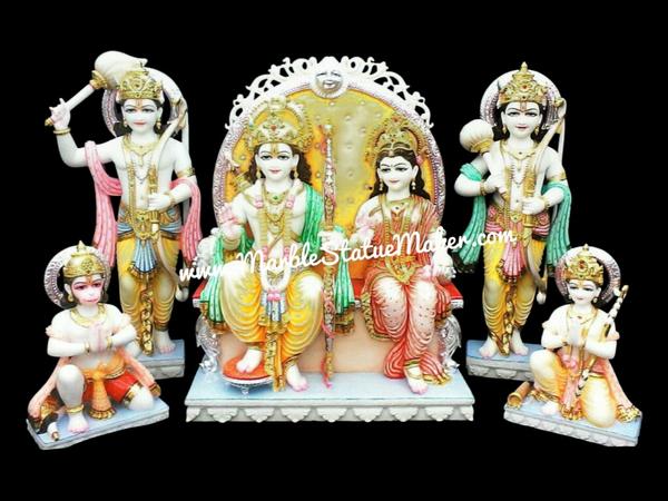 Bring divine grace and spiritual harmony to your home with this beautifully handcrafted Marble Ram Darbar Murti. Featuring भगवान श्री राम, माता सीता, लक्ष्मण जी, and भक्त हनुमान in a traditional darbar form, this marble statue is a symbol of devotion, family values, peace, and righteousness. Expertly carved from premium quality marble by skilled artisans of Jaipur, every detail reflects fine craftsmanship and timeless beauty.Perfect for home temples, पूजा rooms, spiritual décor, gifting, and religious occasions, this Marble Ram Darbar Murti adds a sacred and elegant touch to any space. The smooth finish, vibrant hand-painted details, and durable marble material make it ideal for long-lasting worship and decoration.Enhance your spiritual surroundings with this divine marble masterpiece crafted with devotion and artistic excellence.Keywords: Marble Ram Darbar Murti, Ram Darbar Marble Statue, Marble Ram Parivar Murti, Handmade Marble God Statue, Religious Marble Idol, Ram Sita Lakshman Hanuman Murti, Marble Moorti Jaipur, Hindu God Marble Statue.