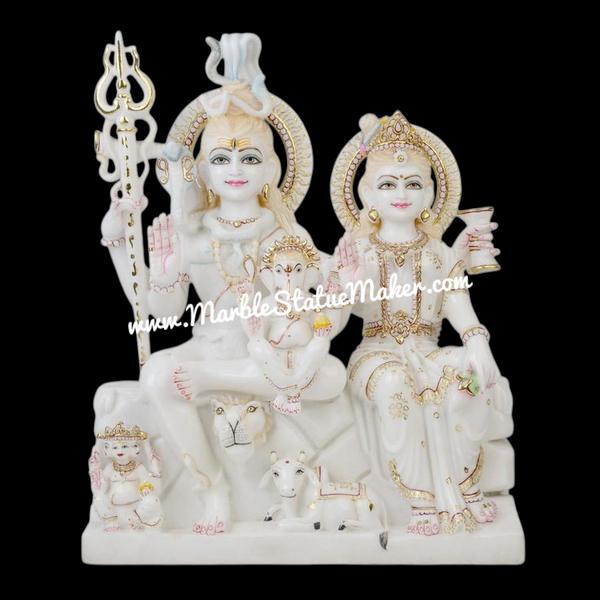 Enhance the spiritual atmosphere of your home with this beautifully handcrafted Shiv Family Marble Murti. Featuring Lord Shiva, Mata Parvati, Lord Ganesha, and Kartikeya together in one divine marble statue, this sacred murti represents peace, prosperity, strength, and family harmony. Made from premium quality marble by skilled Jaipur artisans, the statue showcases intricate detailing, smooth finishing, and vibrant hand-painted artwork.Perfect for home temples, पूजा rooms, meditation spaces, and gifting on religious occasions, this Shiv Parivar Marble Murti brings divine blessings and positive energy to any environment. Its elegant craftsmanship and durable marble quality make it a timeless spiritual décor piece.Add devotion and traditional beauty to your space with this exquisite handmade marble murti.Shiv Family Marble Murti, Shiv Parivar Marble Statue, Marble Shiv Ji Murti, Shiva Family Idol, Handmade Marble God Statue, Marble Mahadev Murti, Religious Marble Idol, Marble Moorti Jaipur, Hindu God Marble Statue.