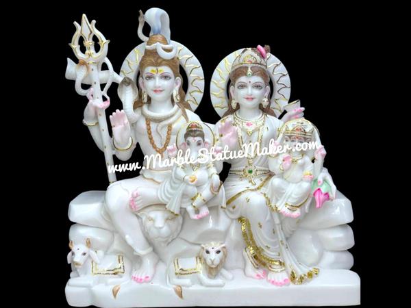 Enhance the spiritual atmosphere of your home with this beautifully handcrafted Shiv Family Marble Murti. Featuring Lord Shiva, Mata Parvati, Lord Ganesha, and Kartikeya together in one divine marble statue, this sacred murti represents peace, prosperity, strength, and family harmony. Made from premium quality marble by skilled Jaipur artisans, the statue showcases intricate detailing, smooth finishing, and vibrant hand-painted artwork.Perfect for home temples, पूजा rooms, meditation spaces, and gifting on religious occasions, this Shiv Parivar Marble Murti brings divine blessings and positive energy to any environment. Its elegant craftsmanship and durable marble quality make it a timeless spiritual décor piece.Add devotion and traditional beauty to your space with this exquisite handmade marble murti.Shiv Family Marble Murti, Shiv Parivar Marble Statue, Marble Shiv Ji Murti, Shiva Family Idol, Handmade Marble God Statue, Marble Mahadev Murti, Religious Marble Idol, Marble Moorti Jaipur, Hindu God Marble Statue.