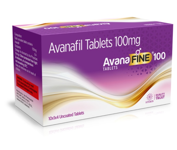 AVANA FINE 100 is a prescription medication primarily used to treat erectile dysfunction (ED) in men. Containing Avanafil (100 mg) as the active ingredient, it belongs to the class of drugs known as phosphodiesterase type 5 (PDE5) inhibitors. AVANA FINE 100 is designed to help men achieve and maintain an erection by increasing blood flow to the penis when sexually stimulated. It is known for its fast action, typically working within 15 to 30 minutes, and can be taken shortly before engaging in sexual activity, making it a convenient and effective solution for those dealing with ED. Key Benefits: Fast-Acting Formula: Avanafil works faster than many other ED medications, with effects typically starting within 15 minutes of ingestion. This allows for more spontaneity in sexual activity.Effective for Erectile Dysfunction: AVANA FINE 100 is proven to be effective in helping men achieve and maintain a firmer, longer-lasting erection when sexually stimulated, thereby improving sexual performance and satisfaction.Long-Lasting Results: The effects of AVANA FINE 100 can last for up to 6 hours, providing ample time for sexual activity.Improved Confidence and Quality of Life: For men struggling with ED, AVANA FINE 100 offers a reliable solution that can restore confidence and improve overall quality of life, including intimate relationships.Reduced Side Effects: Avanafil is known for its lower incidence of side effects compared to other PDE5 inhibitors, making it a safer option for many users. How Does It Work? AVANA FINE 100 works by inhibiting the enzyme phosphodiesterase type 5 (PDE5). PDE5 is responsible for regulating blood flow in the penis. By inhibiting this enzyme, Avanafil enhances the effect of nitric oxide, a natural chemical released during sexual stimulation. Nitric oxide helps relax the smooth muscles in the penis, allowing more blood to flow into the penile tissues. This increased blood flow helps a man achieve and maintain an erection sufficient for sexual activity.It is important to note that AVANA FINE 100 only works when there is sexual arousal. It does not cause an erection on its own without stimulation. Directions for Use: Dosage: The recommended starting dose of AVANA FINE 100 is one tablet (100 mg) taken orally as needed. It should be taken approximately 15 to 30 minutes before engaging in sexual activity.Food and Drink: AVANA FINE 100 can be taken with or without food. However, taking it with a high-fat meal may delay its onset of action.Timing: Avoid taking more than one dose in a 24-hour period. It is best to follow your doctor's guidance regarding how frequently to use this medication.Alcohol: It is advisable to avoid excessive alcohol consumption while taking this medication, as it may increase the risk of side effects like dizziness or low blood pressure. Side Effects: While AVANA FINE 100 is generally well-tolerated, some users may experience side effects. Common side effects include:Headache: A common side effect due to the increased blood flow caused by the medication.Flushing: Some users may experience a warm or flushed sensation in the face or upper body.Nasal Congestion: Mild nasal stuffiness or congestion can occur.Dizziness: A sense of lightheadedness or dizziness, especially when standing up quickly.Back Pain or Muscle Aches: Some individuals report mild muscle aches, including back pain.