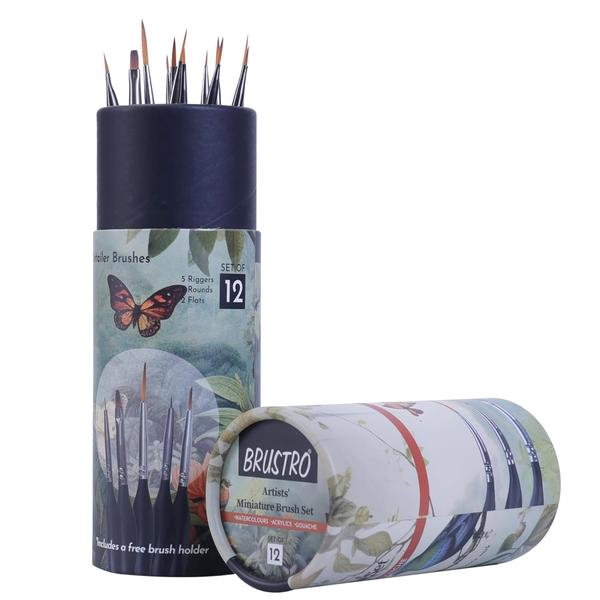 BRUSTRO Artists’ Miniature Precision Brushes - Set of 12 | Synthetic Bristles, Detail Fine Tip | Ideal for Watercolor, Acrylic, Gouache & Oil Colors, Art Painting Tools, Paint Brush Set.
BRUSTRO Artist's Miniature Brush Set: Includes 12 high-quality brushes, perfect for detailed and intricate work. Versatile Use: Ideal for watercolor, acrylic, and oil colour painting, suitable for students and professionals.
Synthetic Bristle: Durable synthetic bristles provide excellent control and precision for fine details. Durable Construction: Brushes are designed to withstand frequent use and are easy to clean, making them perfect for repeated brush painting.
Wide Range of Sizes: This brush set includes a variety of sizes to accommodate different painting techniques and styles.
Ergonomic Design: Comfortable handles ensure a firm grip, reducing hand fatigue during long painting sessions. Ideal for All Skill Levels: Whether you're a beginner or an experienced artist, this paint brush set meets all your artistic needs.
Compact and Portable: The miniature size makes it easy to carry your brush set anywhere, perfect for on-the-go artists. Enhance Your Artwork: Achieve precise and vibrant results in your watercolor, acrylic, and oil colour projects with these high-quality brushes.
