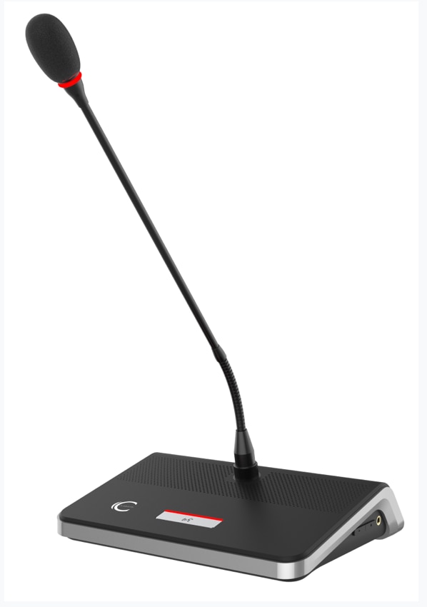 This digital desktop-style chairman and delegate conference microphone delivers professional-grade audio performance with a high-fidelity 9.7 mm gold-plated condenser capsule. Supporting 48 kHz sampling and a 20 Hz–20 kHz frequency range, it ensures clear and natural voice reproduction in any meeting environment.
Designed for usability and inclusivity, the unit features customizable three-color indicator lighting, dual graphic and Braille button markings, and automatic gain control for consistent voice pickup. Its compact desktop design integrates seamlessly into modern conference setups.
With strong anti-interference protection, RJ45 connectivity, and monitoring options via headphone output, the system provides reliable, high-quality communication for professional conference applications.
High-Sensitivity Voice Capture
Three-Color Indicator System
Advanced DSP/DDOV Processing
Inclusive Design
Anti-Interference Protection
Smart Digital ID Addressing
Monitoring & Control
Reliable Connectivity
Elegant Desktop Design