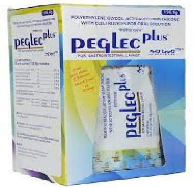 Peglec powder contains an osmotic laxative and electrolytes for an oral solution, which is used as a gastrointestinal lavage (used for cleansing the colon).