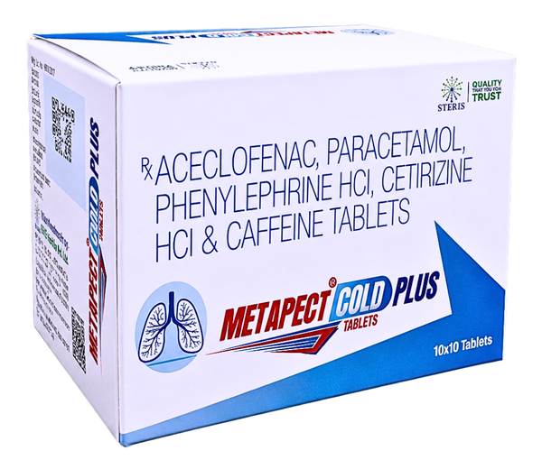 What Are Aceclofenac Paracetamol Phenylephrine HCl Cetirizine HCl & Caffeine Tablets?Aceclofenac Paracetamol Phenylephrine HCl Cetirizine HCl & Caffeine Tablets are a combination medicine commonly prescribed for the symptomatic relief of fever, body pain, headache, nasal congestion, cold, flu, and allergic conditions. This multi-action formulation combines anti-inflammatory, analgesic, antihistamine, decongestant, and stimulant properties to provide comprehensive relief from multiple symptoms associated with upper respiratory tract infections and seasonal allergies.The combination is designed to target the root causes of discomfort by reducing inflammation, lowering fever, relieving pain, controlling allergic reactions, and improving alertness. Due to its broad-spectrum symptom management, it is widely used by healthcare professionals for patients experiencing cold, flu-like symptoms, sinus congestion, allergic rhinitis, and associated body aches.Composition of Aceclofenac Paracetamol Phenylephrine HCl Cetirizine HCl & Caffeine TabletsThe formulation contains the following active ingredients:AceclofenacA non-steroidal anti-inflammatory drug (NSAID) used to reduce inflammation, swelling, and pain.Paracetamol (Acetaminophen)A well-known analgesic and antipyretic that helps reduce fever and relieve mild to moderate pain.Phenylephrine HydrochlorideA nasal decongestant that helps shrink swollen blood vessels in the nasal passages, making breathing easier.Cetirizine HydrochlorideA second-generation antihistamine used to control allergy symptoms such as sneezing, runny nose, watery eyes, and itching.CaffeineA central nervous system stimulant that helps combat fatigue and enhances the pain-relieving effects of analgesics.How Do Aceclofenac Paracetamol Phenylephrine HCl Cetirizine HCl & Caffeine Tablets Work?This advanced combination works through multiple mechanisms to provide effective symptom relief.Pain and Inflammation ReductionAceclofenac blocks the production of inflammatory chemicals called prostaglandins. This helps reduce pain, swelling, and inflammation associated with infections and other conditions.Fever ControlParacetamol acts on the temperature-regulating center in the brain to lower fever and reduce discomfort.Relief from Nasal CongestionPhenylephrine constricts blood vessels inside the nasal passages, reducing swelling and opening blocked airways.Allergy Symptom ManagementCetirizine blocks histamine receptors and prevents allergic reactions such as sneezing, itching, and excessive mucus production.Improved Alertness and Enhanced Pain ReliefCaffeine stimulates the central nervous system, helping reduce tiredness while boosting the effectiveness of pain-relieving ingredients.Together, these ingredients provide fast and comprehensive relief from multiple symptoms.Mechanism of Each IngredientAceclofenacMechanism of ActionAceclofenac inhibits cyclooxygenase (COX) enzymes responsible for producing prostaglandins that cause inflammation and pain.Therapeutic EffectsReduces inflammationRelieves body achesDecreases joint and muscle painImproves comfort during infectionsParacetamolMechanism of ActionParacetamol acts primarily in the central nervous system to inhibit pain signals and regulate body temperature.Therapeutic EffectsLowers feverRelieves headacheReduces mild to moderate painImproves overall comfortPhenylephrine HydrochlorideMechanism of ActionPhenylephrine stimulates alpha-adrenergic receptors in blood vessels, causing vasoconstriction.Therapeutic EffectsRelieves blocked noseImproves airflowReduces sinus pressureHelps easier breathingCetirizine HydrochlorideMechanism of ActionCetirizine selectively blocks H1 histamine receptors and prevents allergic responses.Therapeutic EffectsReduces sneezingControls runny noseRelieves itchingReduces watery eyesCaffeineMechanism of ActionCaffeine stimulates the central nervous system and enhances analgesic efficacy.Therapeutic EffectsReduces fatigueEnhances alertnessImproves concentrationSupports faster symptom reliefKey Benefits of Aceclofenac Paracetamol Phenylephrine HCl Cetirizine HCl & Caffeine TabletsComprehensive Symptom ReliefThe combination addresses multiple symptoms simultaneously, reducing the need for multiple medications.Fast Pain ReliefProvides effective relief from headaches, body aches, muscle pain, and throat discomfort.Effective Fever ReductionHelps control elevated body temperature associated with viral and bacterial infections.Clears Nasal CongestionPhenylephrine helps restore normal breathing by reducing nasal blockage.Controls Allergy SymptomsCetirizine effectively manages allergic reactions and respiratory irritation.Enhances Daily ProductivityCaffeine helps reduce fatigue and supports normal daily activities.Convenient Single-Tablet TherapyCombines multiple therapeutic actions into one convenient dosage form.Uses of Aceclofenac Paracetamol Phenylephrine HCl Cetirizine HCl & Caffeine TabletsHealthcare professionals may prescribe this combination for:Common ColdProvides relief from:SneezingNasal congestionRunny noseFeverBody achesInfluenza (Flu)Helps manage:FeverChillsHeadacheMuscle painFatigueAllergic RhinitisReduces:Nasal irritationSneezingItchingWatery eyesSinusitisProvides relief from:Sinus pressureFacial painNasal blockageFever with Body PainEffective in reducing discomfort associated with infections.HeadachesUseful for headache relief caused by fever, sinus congestion, and upper respiratory tract infections.Why Choose Aceclofenac Paracetamol Phenylephrine HCl Cetirizine HCl & Caffeine Tablets?Multi-Ingredient AdvantageThe formulation targets multiple symptoms through different mechanisms of action.Improved Patient ComplianceA single tablet simplifies treatment and improves adherence.Balanced Symptom ManagementProvides relief from pain, fever, congestion, and allergies simultaneously.Rapid Onset of ActionThe ingredients work together to deliver quick and effective relief.Enhanced Therapeutic EffectCaffeine improves the effectiveness of pain-relieving agents while reducing fatigue.Suitable for Seasonal IllnessesParticularly beneficial during cold, flu, allergy, and seasonal infection outbreaks.Important Safety InformationBefore using Aceclofenac Paracetamol Phenylephrine HCl Cetirizine HCl & Caffeine Tablets, consider the following precautions:Use Only Under Medical SupervisionAlways follow the dosage prescribed by a qualified healthcare professional.Avoid Alcohol ConsumptionAlcohol may increase the risk of liver damage and enhance side effects such as dizziness.Liver Disease PrecautionPatients with liver disorders should use this medication cautiously due to the presence of paracetamol.Kidney Disease PrecautionDose adjustment may be required in patients with kidney impairment.Heart and Blood Pressure ConditionsPhenylephrine may increase blood pressure; patients with hypertension should consult their physician before use.Pregnancy and BreastfeedingUse only if specifically recommended by a healthcare professional.Driving and Machinery OperationCetirizine may cause drowsiness in some individuals. Exercise caution while driving or operating machinery.Avoid OverdoseTaking more than the recommended dose can result in serious liver injury and other complications.Drug InteractionsInform your healthcare provider if you are taking:Blood thinnersAntihypertensive medicationsOther cold and flu medicinesSedativesAntidepressantsNSAIDsPossible Side EffectsLike all medicines, this combination may cause side effects in some individuals.Common side effects may include:DrowsinessDizzinessDry mouthNauseaStomach discomfortIncreased heart rateNervousnessInsomniaHeadacheSeek immediate medical attention if severe allergic reactions, breathing difficulties, swelling, or severe skin reactions occur.Storage InstructionsStore in a cool and dry place.Keep away from direct sunlight and moisture.Store below the recommended temperature.Keep out of reach of children.Do not use after the expiry date.ConclusionAceclofenac Paracetamol Phenylephrine HCl Cetirizine HCl & Caffeine Tablets offer a comprehensive solution for managing cold, flu, allergy, fever, headache, body pain, and nasal congestion. By combining the anti-inflammatory action of Aceclofenac, fever-reducing effects of Paracetamol, decongestant benefits of Phenylephrine, antihistamine properties of Cetirizine, and the alertness-enhancing effects of Caffeine, this formulation delivers multi-symptom relief in a single tablet.