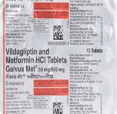 Galvus Met 50mg/500mg Tablet is a combination of two medicines that control high blood sugar levels in people with type 2 diabetes mellitus.