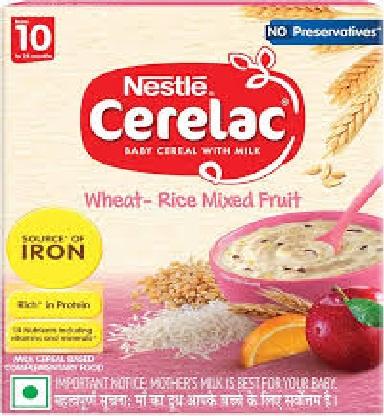 CERELAC WHEAT RICE MIX FRUIT(S-3) ZSCerelac Wheat-Rice Mixed Fruit 300G 10+Months. SKU: 1110. MRP: ₹ 325. ₹ 318.50. 2% Off. (Inclusive of all taxes). FIRST50.