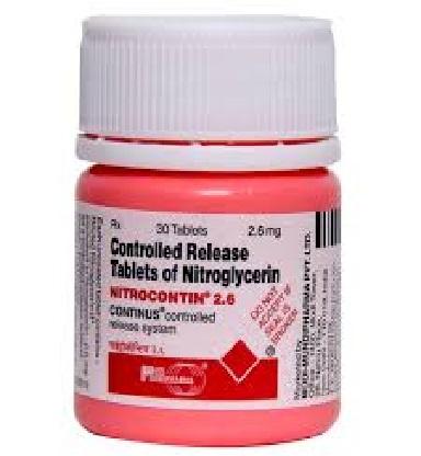 Nitrocontin 2.6 Tablet CR is used to treat and prevent heart-related chest pain (angina). Angina occurs when the heart muscle is not getting enough blood.