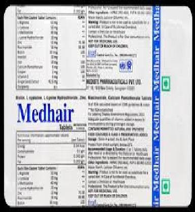MEDHAIRMedhair Tablet manufactured by Mediste Pharmaceuticals Pvt Ltd. Check more about its key ingredients, uses, directions for use and safety information.