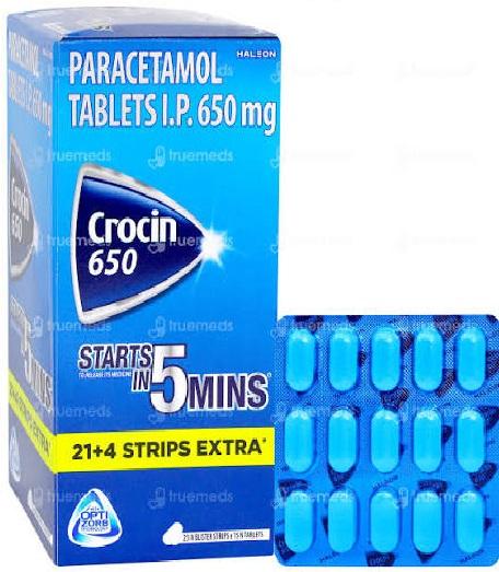 CROCIN 650MG STRIPS.Crocin 650 Advance Tablet is a pain-relieving medicine with Optizorb technology, which is designed to provide fast and effective relief from pain and fever.