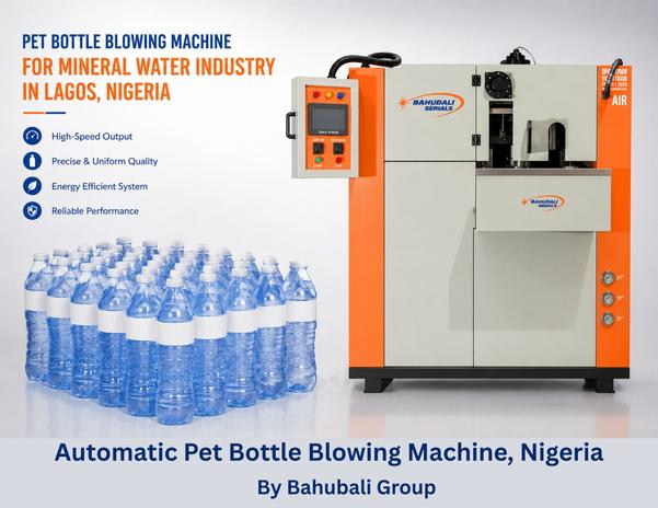 Automatic Pet Blowing Machine Manufacturer in India For AfricaThe demand for bottled water is growing rapidly in Lagos, Nigeria. Many businesses are investing in Mineral Water Plants, Packaged Drinking Water Plants, and Alkaline Water Plants to meet increasing customer demand. A high-quality PET Bottle Blowing Machine is an essential solution for producing strong, lightweight, and attractive bottles with maximum efficiency.Our PET Bottle Blowing Machine is available in both Single and Multi Cavity models. The machine offers almost 0% rejection, negligible maintenance, and low grammage preform with high bottle strength. It is designed with advanced PLC control for easy operation and requires less manpower.The machine also features quick mould changing, less high-pressure consumption with more bottle strength, and dedicated online technical support for smooth production.This machine is ideal not only for Nigeria but also for industries across Africa including Ghana, Kenya, Ethiopia, Tanzania, Uganda, South Africa, Zambia, Cameroon, Senegal, and Ivory Coast. It is widely used in Mineral Water Plants, Packaged Drinking Water Plants, Alkaline Water Plants, Beverage Industries, Juice Plants, and Edible Oil Industries.Choose a reliable PET Bottle Blowing Machine to increase productivity and grow your water business successfully.
