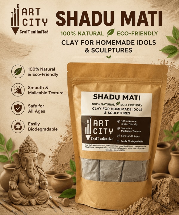 SHADU MATI HOW TO USE To Shadu Mati (natural earth clay), you need to knead it with water to a smooth consistency, mold your desired shape, and let it completely air dry away from direct sunlight. It is a highly popular, 100% biodegradable soil traditionally used in India to craft eco-friendly Ganesha idols.Here is the step-by-step process to prepare and use Shadu Mati for your art or festival projects.1. Preparing the Clay DoughMeasure the Powder: Take the required amount of dry Shadu Mati powder in a wide bowl. Keep a little dry powder aside in case your dough becomes too sticky. (Note: If you bought a “ready-to-use” clay dough pack, you can skip to step 2).Add Water Slowly: Pour water into the powder gradually, a little at a time.Knead Thoroughly: Knead the mixture firmly until it forms a soft, smooth, crack-free, and pliable dough. It should feel like chapati dough—not too sticky and not too dry.Rest the Dough: Cover the dough with a clean, damp cloth and let it rest for 30 to 60 minutes to improve its flexibility.2. Molding and SculptingDivide the Clay: Divide your dough into separate portions based on the parts of the sculpture you want to create (e.g., base, torso, head, and limbs for an idol).Build the Base: Always create a thick, solid clay base first to support the weight of your sculpture.Assemble and Smooth: Join the parts together. Dip your fingers in a tiny amount of water to blend the joints smoothly and erase any surface cracks.Add Intricate Details: Use basic pottery tools, toothpicks, or butter knives to carve fine lines, facial features, or ornaments.3. Drying and PaintingAir Dry Naturally: Place your finished sculpture in a cool, shaded indoor area to air dry for 24 to 48 hours. Do not place it under direct sunlight, as rapid drying causes the clay to warp or crack.Decorate: Once completely dry and hard, you can paint it using eco-friendly water-based colors, acrylics, or traditional powders like haldi (turmeric) and kumkum.Pro-Tips for Working with Shadu MatiFixing Cracks: If your clay starts drying up or cracking while you are still working, lightly dab your fingers in water and smooth out the area.Storage: Store any unused dough in a tightly sealed polythene bag or an airtight container covered with a wet cloth to prevent it from hardening.Easy Recycling: Shadu Mati is endlessly reusable. If you make a mistake or want to reuse an old idol after the festival, simply submerge it in a bucket of water for 4–5 hours until it dissolves back into mud, drain the excess water using a cotton cloth, and knead it again.If you are planning a specific project, let me know what you want to make (like a Ganesha idol, a diya, or jewelry) so I can give you targeted sculpting steps!Premium DIY Shadu Mati/Clay Powder Ready to Use for Home ...Step 1. Take a portion of shadu powder in a container. Don't take all powder, as you may need it at later stage!Amazon.inᵀᴹ : Pottery Tools+100% Pure Natural SHADU MATI for Making ...* High-quality 8 piece pottery and clay toolkit + Shadu Madi Powder. * Set contains: sponge, cutting wire, metal scraper, metal ne..Natural Eco Friendly Filtered Molding Terracotta Clay |Ideal for ...1. Clay Preparation: Take required quantity of BCCHEM Shadu Mati in a bowl. Add water slowly and knead until it becomes soft