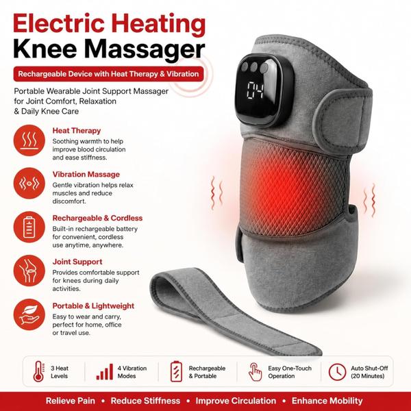 The K-Star KHKM knee massager is an advanced wellness device designed to provide soothing heat and vibration therapy for daily knee comfort and relaxation. Combining modern technology with ergonomic design, this electric knee massager helps support active lifestyles and everyday knee wellness. Featuring adjustable heating and vibration functions, this heating knee massager and heated knee massager delivers comfortable warmth and gentle massage stimulation. The wearable design makes it convenient for use at home, office, travel, or during relaxation sessions.

This versatile knee massage machine functions as a reliable vibration knee massager and knee support massager, helping provide soothing comfort after long hours of standing, walking, exercising, or daily activities. Designed as a rechargeable knee massager, the KHKM offers cordless convenience without restricting movement. The lightweight and ergonomic design allows it to function as a dependable portable knee massager suitable for everyday use. The device also serves as a practical knee therapy massager, knee warmer massager, and infrared knee massager, combining heat therapy and vibration massage into one easy-to-use wellness solution. Its smart control system allows customized comfort settings according to individual preferences. This premium joint support massager and knee care device is suitable for men and women seeking convenient daily knee wellness support. The adjustable wrap design ensures secure fitting while maintaining comfort during use.
