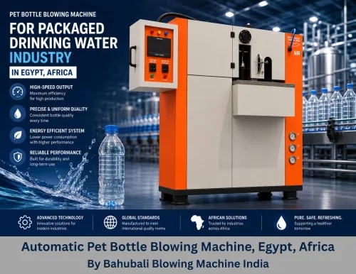 Automatic PET Bottle Blowing Machine for Packaged Drinking Water Industry in Egypt Africa
Egypt has one of Africa's fastest-growing packaged drinking water markets, driven by increasing urbanization and rising demand for safe bottled water. Modern water manufacturers need high-speed PET Bottle Blowing Machines that deliver consistent bottle quality while reducing production costs and energy consumption.
Our PET Bottle Blowing Machine is specially engineered for Packaged Drinking Water Plants, Mineral Water Plants, Purified Water Plants, RO Water Plants, and Alkaline Water Plants. Available in Single Cavity and Multi Cavity configurations, the machine ensures high production output with almost 0% rejection.
Built with advanced PLC automation and intelligent temperature control, the machine produces crystal-clear PET bottles with uniform wall thickness and excellent dimensional accuracy. It supports lightweight preforms, allowing manufacturers to reduce raw material costs while maintaining superior bottle strength.
The machine offers quick mould changing, low maintenance requirements, reduced compressed air consumption, and easy operation with fewer operators. Every machine undergoes strict quality testing to ensure reliable performance in continuous production environments.
Our dedicated online technical support team assists customers with installation guidance, troubleshooting, and production optimization. Besides Egypt, our machines are successfully operating in Algeria, Morocco, Libya, Sudan, Kenya, Tanzania, Uganda, Nigeria, Ghana, Ethiopia, Zambia, and many other African countries, helping beverage manufacturers expand their business with confidence and efficiency.
