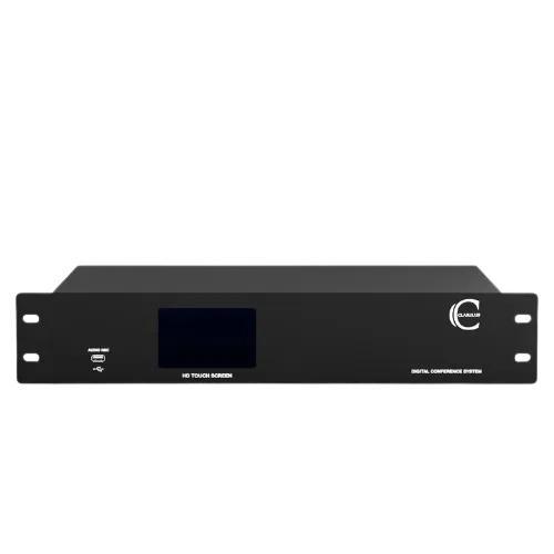 The Fully Digital Conference Control Host is a powerful, scalable solution for modern conferencing environments. It features a high-speed embedded processor, intuitive touchscreen interface, and supports up to 76,800 units with flexible connection options.

With advanced audio processing and enabling features like multilingual interpretation, intelligent identity management, camera tracking, electronic voting, and real-time monitoring, it delivers seamless control and rich functionality.

Built for reliability, it includes dual-host backup, hot-plugging, automatic fault recovery, and web-based management—making it ideal for high-performance, multilingual, and mission-critical meetings.

Advanced Digital Technology

Built on DSP/DDOV digital processing, compliant with IEC60065 standards.

Premium Design

Aluminum alloy panel with Mohs hardness and 4.5