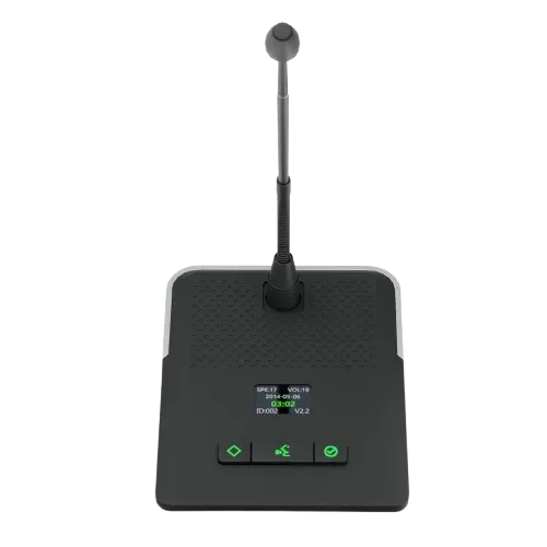 This intelligent wired digital desktop conference system integrates advanced audio, digital, and network technologies for seamless conferencing. Featuring an alloy-ABS design, safe 24V host power, and dual Cat-6 connections with anti-interference shielding, it ensures reliable performance. The high-fidelity microphone with dual-color light ring, IPS display, headphone/speaker output, and intuitive controls delivers clear and professional communication. With chairman priority functions, unlimited speaker capacity, and flexible installation, the system provides a complete and efficient solution for modern conferences, meetings, and teaching environments.


