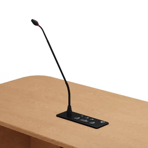 This intelligent wired digital discussion system combines advanced audio, digital, and network technologies with a premium metal design for modern aesthetics and reliability.

Powered safely at 24V, it supports dual backup connections, anti-interference shielding, and hot plug installation.

The high fidelity microphone with dual colour light ring ensures clear voice pickup and intuitive speaking cues, while the chairman unit provides priority control, unlimited speaker capacity, and flexible positioning.

Ideal for conferences, speeches, and teaching, it delivers a complete solution for professional communication.

Features:
1. Premium Metal Panel Design

2. Modern, durable construction for professional environments.

3. Safe Power Supply

4. Operates on secure 24V power from system host.

5. Dual Backup Connectivity

6. Ensures uninterrupted performance in critical setups.

7. Advanced Cat 6 Cabling

8. Stable high-speed transmission with dual RJ45 interfaces.

9. High Fidelity Microphone

10. Clear voice pickup with 20Hz–20KHz frequency response.

11. Anti-Interference Circuitry

12. Eliminates noise from mobile and electronic devices.

13. Dual Colour Light Ring

14. Red for speaking, green for request indication.

15.  Integrated Headphone Output

16. Includes volume control for monitoring.

17. Hot Plug Connection

18. Easy installation with hand-in-hand cabling.

Chairman Control

Priority speaking control and unlimited delegate support.
