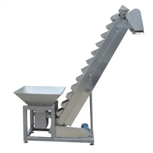 Minimum Order Quantity : 1 UnitDelivery Time : 5-10 Days Material : Mild steel Resistant Feature : Heat ResistantStructure : Chain Type Bucket ConveyorUsage : IndustrialWarranty : YesDelivery Time : 5-10 DaysMain Domestic MarketAll IndiaPayment TermsCash in Advance (CID)Supply Ability : 10 Per MonthAn SS Z Type Belt Conveyor is a specialized type of material handling equipment commonly used in industries such as food processing, pharmaceuticals, agriculture, and manufacturing. The conveyor system is powered by a motorized drive mechanism, which propels the conveyor belt along its path. It is designed to transport products or materials from one level to another, typically in a vertical or inclined configuration, forming a