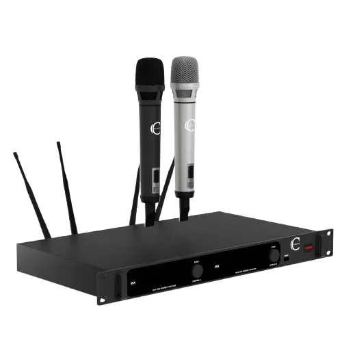 Experience premium wireless audio with high end design and crystal-clear display for effortless control. Engineered with advanced anti-electromagnetic interference circuits, true diversity reception, and intelligent AFS scanning, it guarantees stable, interference-free performance. The dynamic coil microphone delivers high-fidelity sound, while ultra-low power design ensures up to 12 hours of use and 100 meters of reliable coverage. With intuitive controls and one-click infrared SYNC, this system is built for professional conferences, large venues, and long-distance transmission - combing elegance, reliability and superior sound quality.
_________________________________________FEATURES_______________________________________
1. Advanced Anti-interference Circuit
eliminate electromagnetic interference from obile phones and electronic devices for stable performance.
2. True Diversity Reception
Four Independent antennas ensure reliable long distance transmission and superior sound quality.
3. Dynamic Coil Microphone Core
Delivers high-fidelity conference sound with natural clarity based on acoustic space principles.
4. Wide Frequency Bandwidth
50MHZ bandwidth with 200 selectable channels and 250KHZ spacing for interference free operation
5. Intelligent AFS Scanning
Automatically selects the cleanest frequency for seamless connectivity
6. Infrared SYNC scanning
One-click automatic frequency matching for quick setup
7. Extended Operating Range
Up to 100 meters reliable transmissions ideal for large venues
8. Ultra-Low Power Design
Provides up to 12 hours of continuous operation.
9. User-Friendly Controls
Electronic volume control, sensitivity adjustment, and lock key protection
10. Feedback Suppression
Built in noise and howling suppression for clean audio output.
11. Professional Installation
IU metal rack design for durability and easy integration