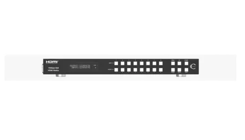 The CLA-MTX88HDMI HDMI Matrix is engineered for high-performance professional AV environments, delivering seamless 4K@60Hz (4:4:4) video and multi-channel audio from eight HDMI sources to eight displays. Designed for flexibility and reliability, it features independent 4K to 1080p downscaling for each output, ensuring smooth compatibility across mixed-resolution setups. Advanced audio capabilities include de-embedding to analog and coaxial outputs along with ARC support for extracting audio from connected displays. With multiple control options including front panel, IR remote, RS-232, LAN, and Web GUI, this matrix switcher offers powerful functionality with intuitive operation—making it ideal for high-end AV installations.____________________________________Features____________________________________________Future-Proof CompatibilitySupports HDMI 2.0 and HDCP compliance for seamless integration with modern devices and protected content.Ultra-HD Visual ClarityDelivers stunning 4K@60Hz resolution with HDR support for vibrant colors and contrast.Flexible Display ManagementIndependent 4K to 1080p downscaling for each output ensures compatibility across mixed displays.Advanced Audio DistributionSupports up to 7.1-channel audio with analog and coaxial de-embedding options.Smart IntegrationFeatures ARC, CEC, and EDID management for seamless communication between devices.Professional Rack DesignCompact 1U rack-mount chassis with OLED display for easy monitoring and durability.Multiple Control OptionsSupports front panel, IR remote, RS-232, LAN, and Web GUI for flexible operation.