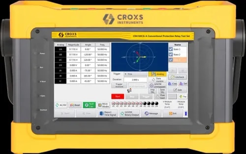 AC-mains powered variant with 300V voltage range for numerical/digital relay testing at fixed installations.Key Specifications:• Current Outputs: 6×20A / 3×40A• Voltage Outputs: 4×300V• Output Power: 140W at 20A / 220W at 40A (current), 90W at 300V (voltage)• Power Supply: AC-mains, 100–240V• Binary I/O: 8 isolated binary inputs, 4 relay binary outputs• Display: 9-inch | Weight: 8kg• Certification: CE / EAC / ISOApplication: Numerical/digital relay testing at DISCOM substations and fixed T&C labs where AC mains is available and a 300V voltage range is needed, without battery maintenance.