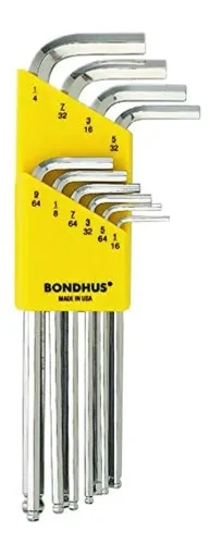 BONDHUS 16938 Set 10 BriteGuard Plated Ball End L-wrenches 1/16-1/4" Long product image