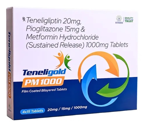 Teneligliptin 20mg,Pioglitazone 15mg & Metformin Hydrochloride (Sustained Release) 1000mg Tablets