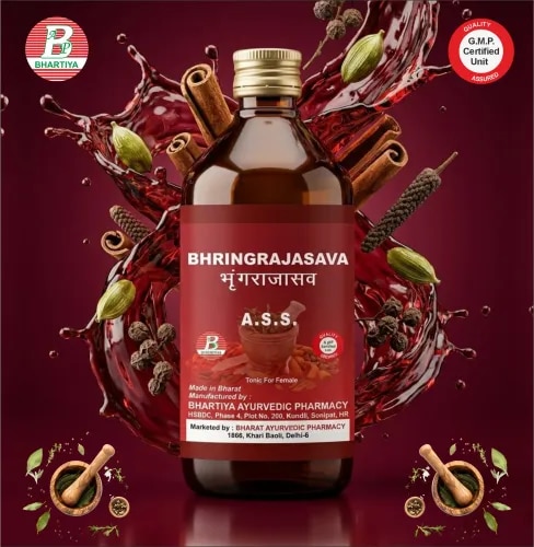 BHRINGRAJASAVA
Product Identification
Generic Name: Bhringrajasava
Type: Ayurvedic Polyherbal Fermented Formulation (Asava)
Primary Indication Area: Liver disorders, digestive weakness, anaemia, skin disorders, hair health, and general rejuvenation.
Therapeutic Indications
• Yakrit Vikara (liver disorders)
• Kamala (jaundice) (supportive management)
• Pandu (anaemia)
• Hepatic dysfunction
• Loss of appetite associated with liver disorders
• Digestive weakness (Agnimandya)
• Skin disorders associated with impaired liver function (supportive management)
• Premature graying and hair fall (supportive use)
• General debility after chronic illness
• Convalescence and tissue nourishment
Key Benefits
• Supports healthy liver function
• Helps improve digestion and appetite
• Supports detoxification of the liver
• Helps maintain healthy hemoglobin levels
• Promotes healthy hair growth and scalp nourishment
• Supports skin health through improved metabolism
• Acts as a rejuvenative (Rasayana)
• Helps restore strength during recovery from chronic illness
FORMULA
Main Ingredients
• Bhringraja (Eclipta alba / Eclipta prostrata)
• Haritaki (Terminalia chebula)
• Bibhitaki (Terminalia bellirica)
• Amalaki (Phyllanthus emblica)
• Guduchi (Tinospora cordifolia)
• Pippali (Piper longum)
Sweetening and Fermentation Base
• Jala (Water)
• Sarkara (Sugar/Jaggery, depending on classical preparation)
• Dhataki (Woodfordia fruticosa)
Key Ingredient Actions
1. Bhringraja
Botanical Name: Eclipta alba
• Rasa: Tikta, Kashaya
• Guna: Laghu, Ruksha
• Virya: Ushna
• Vipaka: Katu
Mechanism of Action
• Classical Yakritottejaka (liver-supportive) herb
• Supports healthy liver function
• Promotes regeneration of liver tissue
• Enhances bile secretion and metabolism
• Acts as a Rasayana (rejuvenative)
• Traditionally supports healthy hair growth and pigmentation
2. Haritaki
Botanical Name: Terminalia chebula
• Rasa: Predominantly Kashaya (all tastes except Lavana)
• Guna: Laghu, Ruksha
• Virya: Ushna
• Vipaka: Madhura
Mechanism of Action
• Supports healthy digestion
• Helps improve bowel regularity
• Promotes detoxification
• Supports nutrient absorption
• Acts as a mild rejuvenative
• Helps maintain gastrointestinal health
3. Bibhitaki
Botanical Name: Terminalia bellirica
• Rasa: Kashaya
• Guna: Laghu, Ruksha
• Virya: Ushna
• Vipaka: Madhura
Mechanism of Action
• Supports liver and digestive function
• Helps remove metabolic waste
• Provides antioxidant activity
• Supports healthy respiratory and gastrointestinal systems
• Promotes tissue nourishment
4. Amalaki
Botanical Name: Phyllanthus emblica
• Rasa: Predominantly Amla (all tastes except Lavana)
• Guna: Laghu, Ruksha
• Virya: Sheeta
• Vipaka: Madhura
Mechanism of Action
• Rich source of natural antioxidants
• Supports liver protection
• Promotes healthy digestion
• Enhances immune function
• Supports healthy skin and hair
• Acts as a Rasayana
5. Guduchi
Botanical Name: Tinospora cordifolia
• Rasa: Tikta, Kashaya
• Guna: Laghu, Snigdha
• Virya: Ushna
• Vipaka: Madhura
Mechanism of Action
• Supports liver health
• Enhances immune function
• Helps reduce inflammation
• Promotes detoxification
• Supports recovery from chronic illness
• Improves overall vitality
6. Pippali
Botanical Name: Piper longum
• Rasa: Katu
• Guna: Laghu, Snigdha
• Virya: Anushna-Ushna
• Vipaka: Madhura
Mechanism of Action
• Improves digestive fire (Agni)
• Enhances bioavailability of herbal constituents
• Supports healthy metabolism
• Improves appetite
• Helps relieve digestive sluggishness
7. Dhataki
Botanical Name: Woodfordia fruticosa
• Rasa: Kashaya
• Guna: Laghu, Ruksha
• Virya: Ushna
• Vipaka: Katu
• Prabhava: Sandhana Karaka
Mechanism of Action
• Natural fermentation catalyst
• Enables self-generated alcohol formation
• Enhances extraction of phytochemicals
• Improves bioavailability of herbal constituents
• Supports preservation and shelf stability
• Maintains quality of the Asava formulation
8. Sarkara (Sugar/Jaggery)
• Rasa: Madhura
• Guna: Guru, Snigdha
• Virya: Sheeta
• Vipaka: Madhura
Mechanism of Action
• Serves as the fermentation substrate
• Supports formation of self-generated alcohol
• Improves palatability
• Replenishes energy
• Contributes to stability of the formulation
9. Jala (Water)
Mechanism of Action
• Medium for herbal extraction
• Solvent for phytochemicals
• Essential for fermentation
• Facilitates uniform distribution of active constituents
• Supports preparation of the Asava formulation
Dosage
Adults:
• 15–30 mL
• Twice daily after meals
• Dilute with an equal quantity of water
Common Usage Guidance
• Traditionally used to support liver health and liver function
• Used in Ayurveda to promote healthy hair growth and help reduce premature graying and hair fall
• Supports overall nourishment and vitality
• May be used as an adjunct in general weakness and during recovery, as advised by an Ayurvedic practitioner
• Usually prescribed for 4–8 weeks or as directed by an Ayurvedic physician
• Best taken after food
Important Notes
• Contains naturally fermented alcohol.
• Use cautiously in people with diabetes mellitus, as it may contain residual sugars.
• Should be taken under the supervision of a qualified Ayurvedic practitioner.
• Consult a healthcare professional before use during pregnancy, breastfeeding, or in people with significant liver disease or other serious medical conditions.
• Store in a cool, dry place.
• Keep the bottle tightly closed after use.
• Keep out of reach of children.