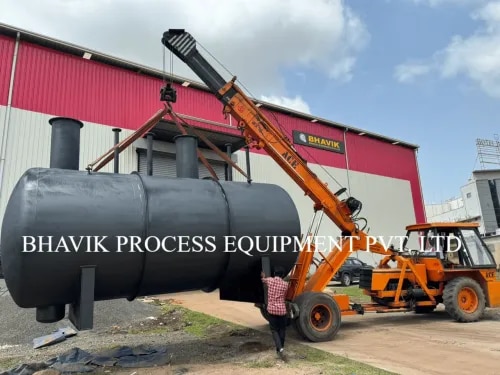 25 KL UNDERGROUND TANK, Underground Tank is a robust storage vessel designed for underground installation to safely store water, chemicals, fuels, or other industrial liquids. It is manufactured from high-quality mild steel plates and fabricated in accordance with applicable engineering standards to ensure structural strength, durability, and leak-proof performance. The tank is typically coated with anti-corrosion paint or protective lining on both the internal and external surfaces to resist rust and extend its service life. It is equipped with essential accessories such as a manhole, inlet and outlet nozzles, vent connection, drain nozzle, level indicator connection, and inspection openings for safe operation and maintenance. MS underground tanks are widely used in pharmaceutical, chemical, food processing, and industrial facilities where reliable underground liquid storage is required while minimizing surface space usage.