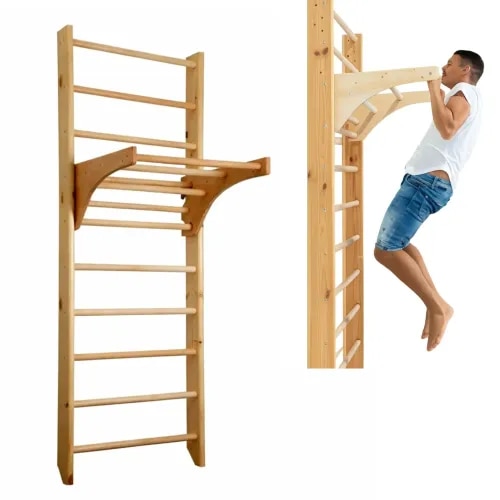 The K-Star Wooden Wall Bar Ladder is a professional-grade exercise and rehabilitation system designed for individuals and healthcare professionals seeking a versatile training solution. Crafted from premium-quality solid wood, this wall-mounted stall bar provides a sturdy and reliable platform for stretching, strength training, mobility exercises, balance practice, and physiotherapy programs.Its multiple evenly spaced wooden rungs allow users to perform a wide variety of exercises for the upper body, lower body, and core. The ergonomically rounded bars provide a comfortable grip, making it suitable for yoga, gymnastics, bodyweight training, rehabilitation sessions, flexibility exercises, and functional fitness routines. Built with a heavy-duty wooden frame, the K-Star Wooden Wall Bar Ladder offers excellent stability and durability for daily use. The smooth polished finish enhances user comfort while maintaining an attractive appearance that complements clinics, fitness studios, and home gyms. The wall-mounted design helps maximize available floor space while creating a safe and organized exercise area.