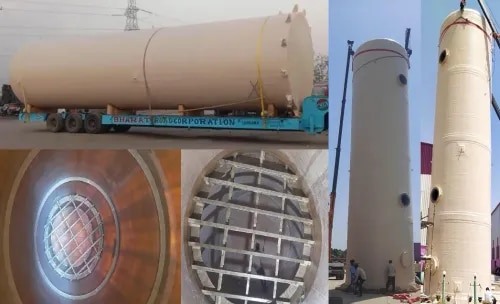An Absorption Tower (also known as a Scrubber Tower, Gas Absorber, or Packed Absorber) is a vertical process equipment used to remove unwanted gases, vapors, or pollutants from industrial exhaust streams by bringing them into contact with a liquid absorbent. The gas flows through the tower while the absorbing liquid flows in the opposite direction, allowing efficient mass transfer and removal of contaminants.Absorption towers are widely used in chemical processing, fertilizer plants, pharmaceutical manufacturing, power plants, metal processing, and air pollution control systems to meet environmental regulations and improve process efficiency.An absorption tower operates on the principle of gas-liquid mass transfer. Contaminated gas enters the tower from the bottom and rises upward through specially designed packing media. Simultaneously, the absorbent liquid is distributed from the top and flows downward over the packing.As the gas and liquid come into contact, the unwanted gases dissolve into or react with the liquid. The cleaned gas exits from the top of the tower, while the contaminated absorbent is collected at the bottom for treatment, recycling, or disposal.