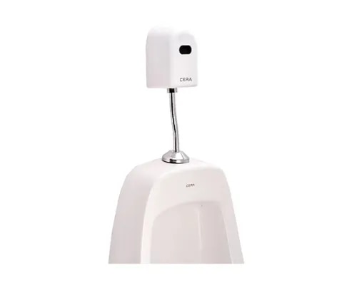Material: High-quality ABS plastic.Finish: Chrome.Mounting Type: Wall-mounted.Key Dimensions: The technical drawing indicates a wall mounting plate approximately 110mm x 160mm.Function: Senses user presence and triggers an automatic flush for hands-free hygiene.