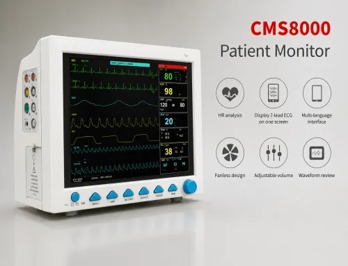 The Yonker YK-8000B is a compact multiparameter patient monitor designed for:Adult patientsPediatric patientsNeonatal patientsIt supports real-time monitoring and recording of multiple vital signs and can be connected to a Central Monitoring System (CMS) through wired or wireless networking.Display12.1-inch TFT color LCDReal-time waveform and numerical displayMulti-language user interfacePower SupplyAC 100–240 V, 50/60 HzRechargeable internal lithium batteryBattery backup for uninterrupted monitoringStandard Monitoring ParametersECGRespiration (RESP)SpO₂ (Oxygen Saturation)Pulse Rate (PR)NIBP (Non-invasive Blood Pressure)Dual-channel Temperature (TEMP)ECG FunctionsHeart Rate (HR)ECG waveform displayArrhythmia detectionST-segment analysisRespirationRespiration Rate (RR)Respiration waveformSpO₂ MonitoringOxygen Saturation (SpO₂)Plethysmographic (PLETH) waveformPulse Rate (PR)Bar graph displayNIBP MeasurementsMeasures:Systolic Pressure (SYS)Diastolic Pressure (DIA)Mean Arterial Pressure (MAP)TemperatureSupports:T1T2TD (Temperature Difference)Optional IBP (Invasive Blood Pressure)Supports two channels:Channel 1:SYSDIAMAPChannel 2:SYSDIAMAPIBP waveform displayOptional CO₂ MonitoringInspired CO₂Inspired Minimum CO₂Airway Respiratory Rate (AwRR)Additional FunctionsAudible and visual alarmsTrend storageTrend reviewNIBP data storageAlarm event recordingDrug concentration calculationKey FeaturesDisplay & Interface12.1-inch TFT color LCDFanless, quiet operationMulti-language support including:EnglishFrenchGermanItalianDutchRussianPortugueseTurkishSpanishPolishRomanianKazakhCzechTraditional ChineseSimplified ChineseUkrainianBulgarianMonitoringSuitable for adult, pediatric, and neonatal patientsLarge waveform displayUp to 8 ECG waveforms displayed simultaneouslyCascade ECG displayECG PerformanceDigital SpO₂ technologyAnti-motion and anti-interference measurementHeart Rate Variability (HRV) analysisST-segment analysisBlood PressureManual, AUTO, and STAT NIBP modesStorage of up to 4800 NIBP recordsMemoryReview of:71 alarm events60 arrhythmia alarm eventsDrug CalculationDrug concentration calculation includedConnectivityBuilt-in printer supportWired or Wi-Fi connection to Central Monitoring SystemNurse call support (on compatible models)BatteryRechargeable lithium batteryAC/DC operationBattery replacement without interrupting monitoringSafetyHigh-frequency surgical unit compatibleDefibrillation-proof design (special ECG leads required)Main AdvantagesComprehensive multiparameter monitoring in one compact device.Portable design with rechargeable battery.Large 12.1-inch color display for clear waveform visualization.Central monitoring capability for hospital networks.Expandable with optional IBP and CO₂ modules.Suitable for use in ICUs, operating rooms, emergency departments, recovery rooms, and general wards.
