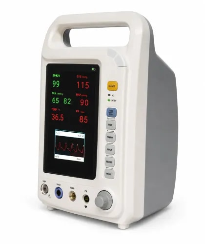 Product DescriptionThe YK-8000A Multi-Parameter Patient Monitor is a compact bedside monitoring system designed to continuously measure and display essential patient vital signs. It utilizes advanced oscillometric NIBP technology and photoelectric pulse oximetry to provide accurate monitoring of blood pressure, oxygen saturation, and pulse rate. Its portable design and simple operation make it suitable for hospitals, clinics, emergency departments, and home healthcare.Key Features2.8-inch (320 × 240) color TFT LCD displayHigh-brightness red LED display for clear visibilityMeasures NIBP, SpO₂, and Pulse Rate (PR)Suitable for adult and pediatric patientsCompact and lightweight designBuilt-in rechargeable lithium batteryBattery backup up to 2 hoursSpot check and continuous monitoring modesHigh-capacity internal memory storing up to 16,000 recordsVisual and audible alarm systemAdjustable upper and lower alarm limitsTrend graph display for NIBP, SpO₂, and Pulse Rate (up to 24 hours)Easy-to-use interface with convenient controlsMonitoring ParametersNIBP (Non-Invasive Blood Pressure)Systolic Pressure (SYS)Diastolic Pressure (DIA)Mean Arterial Pressure (MAP)SpO₂ (Oxygen Saturation)Pulse Rate (PR)Standard AccessoriesSpO₂ SensorNIBP Cuff and HosePower AdapterUser ManualApplicationsGeneral Hospital WardsClinicsCommunity Healthcare CentersEmergency RoomsAmbulancesHome HealthcarePatient Observation UnitsAdvantagesAccurate and reliable vital sign monitoringPortable and easy to carryUser-friendly operationLong-term data storage and trend analysisSuitable for continuous or spot-check monitoringLow power consumption with rechargeable batteryIdeal for bedside and mobile patient monitoringPhysical SpecificationsDimensions: 176 × 145 × 295 mmNet Weight: 2 kg (including battery)Display: 2.8-inch (320 × 240) Color TFT LCDPower SupplyDC Input: 12V / 1.5ABattery: Rechargeable Li-ion BatteryBattery Backup: Up to 2 hoursData StorageStores up to 600 patient recordsNIBP (Non-Invasive Blood Pressure)Measurement Method: OscillometricModes: Manual, AutoAuto Measurement Interval: 1–480 minutesPulse Rate Range: 30–240 bpmAdult ModeSYS: 40–280 mmHgDIA: 10–220 mmHgMAP: 20–170 mmHgPediatric ModeSYS: 40–220 mmHgDIA: 10–160 mmHgMAP: 20–165 mmHgPressure ProtectionAverage Pressure: ±5 mmHgStandard Pressure Protection: 80 mmHgOverpressure Protection:Adult: 290 mmHgChild: 240 mmHgSpO₂ (Oxygen Saturation)Measurement Range: 0–100%Resolution: 1%Accuracy:Adult/Pediatric (70–100%): ±2%Neonatal (70–100%): ±3%Pulse Rate Range: 30–240 bpmPulse Rate Resolution: 1 bpmPulse Rate Accuracy: ±3 bpmSkin TemperatureMeasurement Range: 0–50°CResolution: 0.1°CAccuracy: ±0.2°C to ±0.5°CUpdate Time: Less than 1 secondAverage Measurement Time: Less than 10 secondsAlarm SystemAudible and visual alarmsAlarm accuracy:Pulse Rate: ±2 bpmSpO₂: ±2%Environmental ConditionsOperating EnvironmentTemperature: 5°C to 40°CHumidity: 15%–80% RHAtmospheric Pressure: 86.0–106.0 kPaTransport & StorageTemperature: -20°C to 55°CHumidity: 10%–90% RHAtmospheric Pressure: 86.0–106.0 kPa