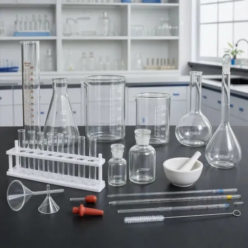 Bharat Scientific World supplies laboratory glassware sets for schools, colleges, chemistry labs, research laboratories, pharmaceutical labs and industrial quality-control laboratories. Laboratory glassware is used for measuring, mixing, heating, storing and handling chemicals and solutions during routine lab work.This glassware set can include beakers, conical flasks, measuring cylinders, test tubes, reagent bottles, funnels, pipettes and other lab essentials depending on requirement. It is suitable for school science labs, CBSE composite labs, college chemistry labs, research centres, food testing labs, pharma labs and QC departments.Contact Bharat Scientific World for laboratory glassware, chemistry lab glassware, beaker flask test tube set, school lab glassware and complete laboratory setup supply.