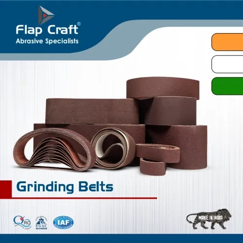 Premium Aluminium Oxide Abrasive Grinding Belts for Metal & Wood Finishing
Flap Craft Grinding Belts are engineered for fast material removal, precision grinding, and consistent surface finishing across a wide range of industrial applications. Manufactured using premium Aluminium Oxide abrasive grains on durable X & J cloth backing, our belts deliver superior cutting performance, extended service life, and reduced heat generation for efficient operation.
Designed for use on belt grinders, sanding machines, polishing equipment, and automated production lines, our grinding belts are ideal for stainless steel, mild steel, aluminium, wood, brass, copper, and other engineering materials.
Available in widths from 10 mm to 300 mm and grits ranging from #60 to #600, Flap Craft also manufactures custom-sized abrasive belts to match your machine specifications and production requirements. Whether you require standard belts or OEM solutions, we provide reliable abrasive products trusted by manufacturers across India.
Why Choose Flap Craft Grinding Belts?
With over 40 years of expertise in industrial abrasives, Flap Craft delivers high-performance grinding belts that improve productivity, ensure consistent finishing, and reduce operating costs. We manufacture both standard and custom abrasive belts for customers across Delhi NCR and all over India, offering dependable quality, technical support, and timely delivery.
Applications
Metal Fabrication
Stainless Steel Finishing
Woodworking & Furniture Industry
Automobile Components
Sheet Metal Processing
Engineering Workshops
Kitchen Equipment Manufacturing
Industrial Surface Preparation
Deburring, Blending & Finishing Operations