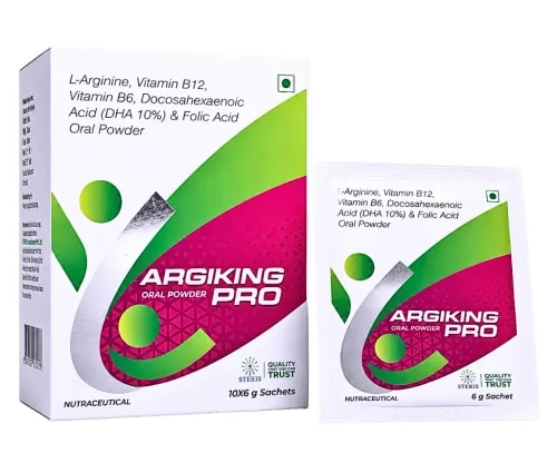 ARGIKING PRO is a thoughtfully developed oral nutrition powder that brings together five key nutrients — L-Arginine, Docosahexaenoic Acid (DHA 10%), Vitamin B6, Vitamin B12, and Folic Acid — in one convenient sachet. It's built for people who want a structured way to fill common nutritional gaps as part of a well-rounded diet.Every nutrient in this formulation earns its place through a well-documented role in the body. Collectively, they support everyday energy production, healthy nerve function, and general nutritional balance — always best used alongside guidance from a healthcare professional.Whether it's suggested by a doctor or added as part of a personal wellness routine, ARGIKING PRO gives users a practical, single-sachet approach to covering several nutritional bases at once.The Core Ingredients Behind ARGIKING PRO1. L-ArginineL-Arginine is classified as a conditionally essential amino acid — meaning the body can usually produce enough on its own, except during periods of higher physical demand. It's best known as the raw material the body uses to generate nitric oxide, a compound tied to healthy blood vessel behavior.How L-Arginine Contributes:Aids the body's normal protein-building processesFeeds into nitric oxide generationPlays a part in everyday metabolic activityHelps round out general nutrient intake2. Docosahexaenoic Acid (DHA 10%)DHA belongs to the omega-3 family of fatty acids and makes up a significant structural share of both brain tissue and the retina. Because the body can only synthesize limited amounts on its own, getting DHA through diet or supplementation matters.How DHA Contributes:Supports everyday cognitive and brain activityHelps maintain normal eyesightDelivers a meaningful source of omega-3 nutritionRounds out an individual's broader dietary intake3. Vitamin B6This water-soluble vitamin is a working partner in more than a hundred different enzyme reactions across the body.How Vitamin B6 Contributes:Plays into how the body generates usable energy from foodBacks up healthy nervous system activityAssists in processing proteins and stored glycogenMay ease fatigue that stems from insufficient intake4. Vitamin B12Vitamin B12 is a must-have nutrient tied to several critical processes that keep the body functioning smoothly.How Vitamin B12 Contributes:Backs the normal production of red blood cellsSupports everyday neurological performanceFeeds into the body's energy-generating pathwaysHas a hand in DNA construction5. Folic AcidAs a B-vitamin, folic acid is central to how cells divide and how blood is formed.How Folic Acid Contributes:Helps cells grow the way they shouldPlays into normal blood formationAssists with building amino acidsTeams up with Vitamin B12 in shared metabolic tasksWhat Sets ARGIKING PRO Apart?ARGIKING PRO brings amino acids, an omega-3 fatty acid, and a trio of essential vitamins together in one balanced formula built to help meet everyday nutritional targets.Standout Features:A well-thought-out nutritional blendBuilt around L-ArginineBoosted with DHA (10%)Rounded out with Vitamin B6 and Vitamin B12Strengthened with Folic AcidComes in an easy-to-take powder formMade with quality-checked ingredientsMeant to be used with healthcare professional guidanceHow ARGIKING PRO Supports Everyday WellnessThe ingredient set inside ARGIKING PRO is designed to work toward these outcomes:Helping meet daily nutrient targetsSupporting the body's regular energy-production cycleBacking nervous system wellnessDelivering essential vitamins alongside an omega-3 sourceSupporting the body's normal metabolic activityContributing to overall nutritional upkeepFitting alongside a balanced diet and active lifestyleWho Might Consider ARGIKING PRO?A healthcare professional might point patients toward ARGIKING PRO if they fall into categories such as:Adults whose nutritional needs have increasedThose looking to add amino acid support to their routinePeople whose diets run low on core vitaminsIndividuals wanting an added omega-3 sourceAnyone seeking a broader, all-in-one nutritional supplementAlways use ARGIKING PRO on the recommendation of a qualified healthcare professional.Why L-Arginine Deserves AttentionL-Arginine holds a well-established place in protein metabolism and in the body's nitric oxide production pathway. Since it's only “conditionally” essential, it becomes more important precisely when the body's demands rise.Getting enough L-Arginine through diet or supplementation helps keep normal physiological function on track and supports a well-rounded nutritional profile.Why DHA Can't Be OverlookedDHA stands out as one of the most important omega-3 fatty acids the body uses. Because natural production inside the body is limited, dietary sources carry real weight.Working DHA into a balanced supplement routine is one way to support ongoing brain function and general health.How the B-Vitamins Work TogetherVitamin B6, Vitamin B12, and Folic Acid don't work in isolation — they support a shared set of metabolic processes, including:Everyday energy generationA well-functioning nervous systemRed blood cell developmentBalanced homocysteine metabolismDNA constructionCell divisionTaken together, this trio plays a meaningful role in maintaining overall nutritional health.Designed for Everyday ConvenienceARGIKING PRO comes as an oral powder that's simple to prepare and take exactly as a healthcare professional recommends — making it a practical option for anyone looking for straightforward supplementation.Built on QualityQuality sits at the center of how ARGIKING PRO is made. Steris Healthcare selects each ingredient with care to keep quality and nutritional value consistent from batch to batch. The product is meant to work alongside — never replace — a healthy, balanced lifestyle.How to Store ARGIKING PROKeep in a cool, dry locationShield from direct sunlightStore well out of children's reachUse strictly as advised by a healthcare professionalConclusionARGIKING PRO is a carefully built oral nutrition powder that unites L-Arginine, DHA (10%), Vitamin B6, Vitamin B12, and Folic Acid to help cover everyday nutritional needs. With ingredients chosen for their established roles in the body, it offers well-rounded nutritional backing for anyone aiming to support their overall wellness alongside a balanced diet and active lifestyle.Frequently Asked QuestionsWhat exactly is ARGIKING PRO? It's an oral nutrition powder built around L-Arginine, DHA (10%), Vitamin B6, Vitamin B12, and Folic Acid.What makes this formulation stand out? Bringing together an amino acid, an omega-3 fatty acid, and key B-vitamins in one sachet gives it a broader nutritional reach than single-ingredient supplements.Is ARGIKING PRO meant to substitute for regular meals? No — it's designed to work alongside a balanced diet and healthy routine, not replace either.Who is a good candidate for ARGIKING PRO? Anyone whose healthcare professional identifies a nutritional need it can help address, based on their individual health picture.What's the right way to take ARGIKING PRO? Follow the preparation and dosage instructions given by your healthcare professional, or those printed on the product label.