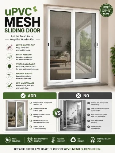 We are one of the foremost Manufacturers and Retailers of UPVC Window, UPVC Door, UPVC Arch Windows, UPVC Windows Frame, UPVC Office Partitions, UPVC Wardrobe and much more. Our professionals work in close coordination to ensure a high-quality assortment of products for the customers. We have recruited a team of professionals. In addition to this, to avoid disputes in the workplace, our professionals strive dedicatedly. Owing to our fare policies and the best quality products.Door Application                  ResidentialMesh Type                             SS MeshDoor Type                              Sliding MeshDoor Width                           1500 mmDoor Height                          2000 mmMesh Color                           WhiteFrame Color                         WhiteUsage Area                           BalconyWith Glass Panel                  Yes