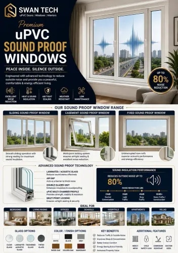 We are one of the foremost Manufacturers and Retailers of UPVC Window, UPVC Door, UPVC Arch Windows, UPVC Windows Frame, UPVC Office Partitions, UPVC Wardrobe and much more. Our professionals work in close coordination to ensure a high-quality assortment of products for the customers. We have recruited a team of professionals. In addition to this, to avoid disputes in the workplace, our professionals strive dedicatedly. Owing to our fare policies and the best quality products.Sound Reduction                30–35 dBMaterial                                UPVCGlass Construction             Double GlazedWindow Type                       UPVC SlidingUsage/Application              Noise BarriersGlass Thickness                   6–12–6 DGUFrame Material                   UPVCApplication                          HospitalCountry of Origin               Made in India