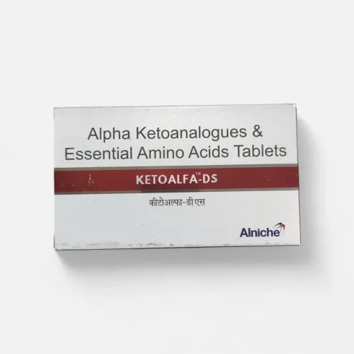 Ketoalfa-DS Tablet is a nutritional supplement used in the treatment of chronic kidney disease. It reduces urea levels in the blood and helps prevent the progression of kidney disease. This way it delays the risk of undergoing long-term dialysis.DescriptionKetoalfa-DS Tablet is a nutritional supplement used in the treatment of chronic kidney disease. It reduces urea levels in the blood and helps prevent the progression of kidney disease. This way it delays the risk of undergoing long-term dialysis.Ketoalfa-DS Tablet is to be taken by mouth with or without food. Take it in the exact dose and duration as advised by the doctor. Taking it along with a low-protein diet may help get the best out of the medicine. Ensure that you maintain adequate calorie intake during treatment. While you are taking this medicine, your doctor may advise regular monitoring of serum calcium levels.