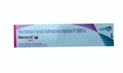 Renocrit 5000IU Injection is a medicine that helps your bone marrow to produce more red blood cells. It is used to treat a type of anemia caused by kidney disease. It is also used to treat anemia caused by cancer chemotherapy and by taking medicines to treat HIV.Weight/Quantity: 1 Prefilled SyringeStore in a refrigerator (2 - 8°C). Do not freeze.DescriptionRenocrit 5000IU Injection is a medicine that helps your bone marrow to produce more red blood cells. It is used to treat a type of anemia caused by kidney disease. It is also used to treat anemia caused by cancer chemotherapy and by taking medicines to treat HIV. BenefitsUses of Renocrit InjectionTreatment of Anemia due to cancer chemotherapyTreatment of Anemia due to chronic kidney disease Side EffectsMost side effects do not require any medical attention and disappear as your body adjusts to the medicine. Consult your doctor if they persist or if you’re worried about themCommon side effects of RenocritHigh blood pressureNauseaVomitingFeverRashJoint painHeadacheInsomnia (difficulty in sleeping)ChillsCoughBone painMuscle spasmDizzinessVascular occlusionInjection site irritationStomatitis (Inflammation of the mouth)Weight lossDecreased white blood cell count (lymphocytes)Increased glucose level in bloodBlood clot in the blood vessels