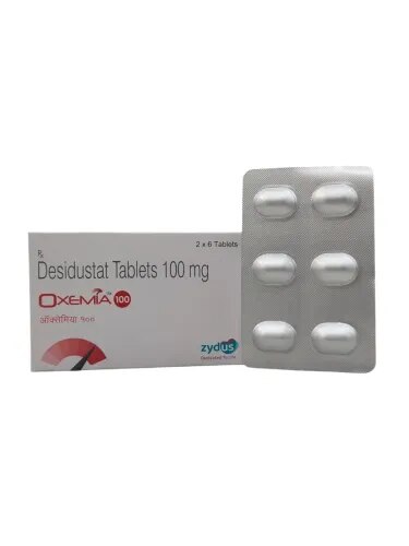 Oxemia 100mg tablet is a medicine used in the treatment of anemia due to chronic kidney disease. It works by stimulating erythropoietin (a hormone secreted by the kidneys) leading to an increase in the production of red blood cells.Oxemia 100mg tablet is an erythropoiesis-stimulating agent that contains an active ingredient called Desidustat. It belongs to the medication class known as hypoxia-inducible factor-prolyl hydroxylase (HIF-PH) inhibitor. It is used to treat anemia in patients with chronic kidney disease. BenefitsIn Treatment of Anemia due to chronic kidney diseaseAnemia is a condition where your body does not have enough red blood cells to carry oxygen around your body. Chronic kidney disease (CKD) refers to the loss of normal kidney function over a long span of time. CKD progresses gradually over a few years but may become permanent if left untreated. CKD can lead to anemia. Oxemia 100mg Tablet can boost your levels of red blood cells and reduce the symptoms of anemia such as tiredness and weakness. Taking this medicine improves the quality of life.
