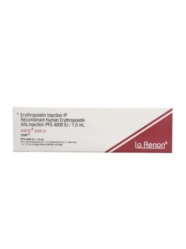 Anfoe 4000IU Injection is a medicine used to treat anemia in people with chronic kidney disease and cancer patients undergoing chemotherapy. It stimulates the production of red blood cells in the body. Thus, helps increase the red blood cell levels in the body and alleviates anemia associated symptoms.Weight/Quantity: 1 Pre-filled SyringeShould be stored at room temperature, between 2°C to 8°CAnfoe 4000IU injection contains active components such as Recombinant human erythropoietin alfa/epoetin alfa. It is a medication that belongs to a class of drugs called erythropoiesis-stimulating agents (ESAs). This medication treats anemia caused by chronic kidney disease (CKD), cancer chemotherapy, or HIV infection treatment with zidovudine. It also reduces the need for red blood cell transfusions in patients at high risk for blood loss due to planned surgery or other procedures. Benefits*In Treatment of Anemia due to cancer chemotherapyAnemia is a condition where your body does not have enough red blood cells to carry oxygen around your body. Anfoe 4000IU Injection is a man-made protein that works by stimulating the bone marrow (soft tissue inside the bones) to produce more red blood cells. The natural human form of this protein may be reduced when you are having chemotherapy to treat some types of cancer. An injection of the medicine can reduce the need to have a blood transfusion. You may also be given iron supplements to make the treatment more effective.*In Treatment of Anemia due to chronic kidney diseaseAnfoe 4000IU Injection is a man-made protein that helps your bone marrow to produce more red blood cells. It is used to treat anemia which is caused by kidney disease in adults and children who are on dialysis. Anemia is a condition where your body does not have enough red blood cells to carry oxygen around your body. This medicine helps reduce weakness and tiredness that you may be experiencing due to anemia. The injection is usually given by a doctor after a dialysis treatment.