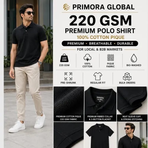 Primora Premium Cotton Black Polo T-Shirt | 100% Ultra Soft & Breathable Men's Tee product image